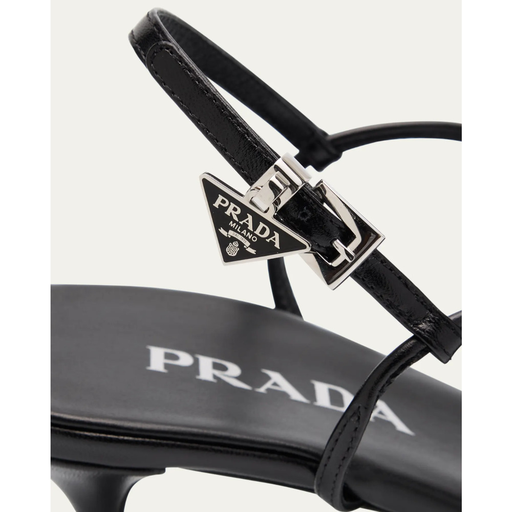 Prada Capretto Strappy 55mm Black Leather Slingback Sandal Mule Kitten Heel 36.5 - Picture 5 of 16